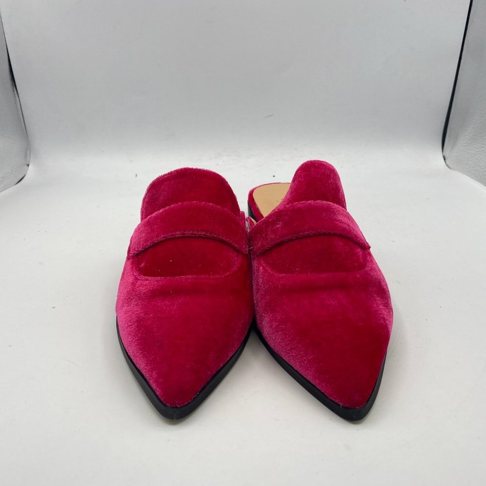 pink suede pointy toe slippers mules low heels flats shoes